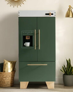 Lb` ܂܂ 䏊 ROBOTIME Wooden Toy Fridge - Play Kitchen Set with Accessories, Kitchen Playset Interactive Refrigerator for Pretend Play Fridge for Kids, Toddler Kitchen Appliance (Vintage Green) ysAiz