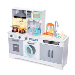 �L�b�`�� ���܂܂��� �䏊 Lil�f Jumbl Kids Wooden Kitchen Set, Pretend Working Sink with Real Running Water, Includes Range Hood, Microwave & Stove Top That Make Realistic Sound & Light, Full Accessory Set Included �y���s�A���i�z