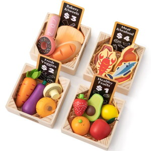 Lb` ܂܂ 䏊 Tiny Land Wooden Play Food Sets for Kids Kitchen - 100% Wood 43 Pieces Kids Toy Food for Toddlers 3+ Year Old, Pretend Food Play Kitchen Accessories Set for Boys and Girls ysAiz