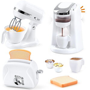 Lb` ܂܂ 䏊 Play Kitchen Appliances Toys, Kids Kitchen Playset Accessories, Pretend Play Toy Sets with Coffee Maker, Mixer, Toaster with Realistic Lights & Sounds, Gifts for Boys Girls Toddlers Ages 3+, White ysAiz
