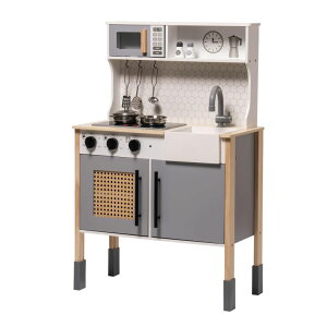 Lb` ܂܂ 䏊 ROBOTIME Wooden Play Kitchen, Kids & Toddlers Kitchen Playset, Kids Play Kitchen Pretend Play Set with Lights & Sounds, Toy Kitchen for Ages 3+ (Gray) ysAiz