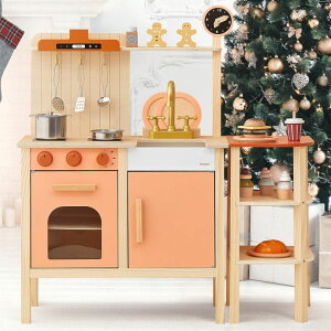 Lb` ܂܂ 䏊 Pillowhale Play Kitchen Set, Wooden Toy Kids Kitchen Playset, Pretend Toddler Kitchen with Play Dishes Play Sink Microwave Oven Cookware Accessories Playset,Best Gift for Girls Boys 3+ Year Old(Red) ysAiz