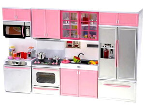 �L�b�`�� ���܂܂��� �䏊 PowerTRC Doll Kitchen Play Set, Mini Modern Toy Pink Kitchen Pretend Play Furnitures Toy Set Accessories Set with Realistic Light & Sound for Kids Toddlers Girls (4-in-1) �y���s�A���i�z