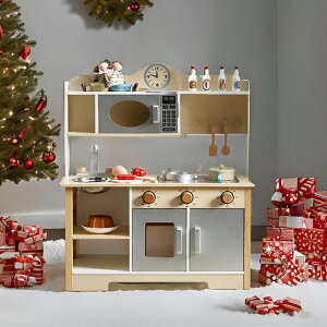 Lb` ܂܂ 䏊 Kids Play Kitchen, Wooden Toy Kitchen Playset for Kids with 12 Pcs Toy Food & Cookware Accessories, Childrens Pretend Play Kitchen for 3-8 Years Old ysAiz