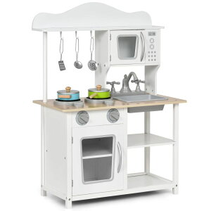 Lb` ܂܂ 䏊 Costzon Kids Kitchen Playset, Wooden Pretend Toy Kitchen Set with Sink, Oven, Microwave, Stove, Pots, Utensils, Play Kitchen for Kids Toddlers, Gift for Boys Girls ysAiz
