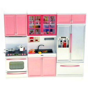 キッチン おままごと 台所 PowerTRC Doll Kitchen Play Set, Mini Modern Toy Pink Kitchen Pretend Play Furnitures Toy Set Accessories Set with Realistic Light & Sound for Kids Toddlers Girls (3-in-1) 【並行輸入品】