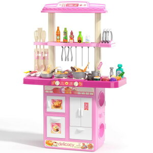 Lb` ܂܂ 䏊 TEMI Kitchen Playset | 2-in-1 Kids Kitchen & Grill Playset, Play Kitchen with 60Pcs Toy Accessories Set, Real Sounds and Light | Pretend Play Set for 3+ Year Old Kids, Girls & Boys ysAiz