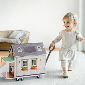 Lb` ܂܂ 䏊 ROBUD Doll House - Wooden Realistic Camper Van Dollhouse with Handle & Wheels, Includes Mini Kitchen, Bar, Bedroom & Outdoor Dining Area for Kids Ages 3+ ysAiz