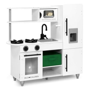 Lb` ܂܂ 䏊 Delta Children Deluxe Modern Kitchen - Toy Kitchen Playset with Realistic Knobs That Turn/Click, Oven, Sink and Fridge/Freezer with Ice Maker, White ysAiz
