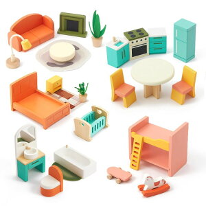 Lb` ܂܂ 䏊 Giant bean 26 Pcs Large Wooden Dollhouse Furniture 5 Set for Kitchen, Living Room, Bedroom, Bathroom, Babyroom, Candy Dollhouse Accessories & Furniture Toy for Girls Boys Kids 3+ ysAiz