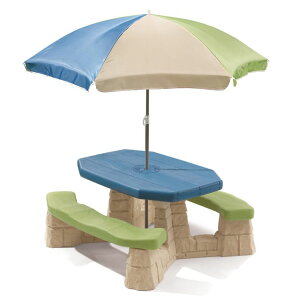 Lb` ܂܂ 䏊 Step2 Naturally Playful Kids Picnic Table with Removable Umbrella, Indoor/Outdoor Toys, Fits 6 Children, Made of Durable Plastic, For Toddlers 3+ Years Old, Blue & Green ysAiz