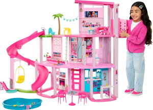 Lb` ܂܂ 䏊 Barbie DreamHouse, Doll House Playset with 75+ Pieces Including Toy Furniture & 3-Story Pool Slide, Pet Elevator & Puppy Play Areas ysAiz