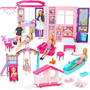 vCnEX ܂܂ q LbY Style Shine Doll House Portable & Foldable Dollhouse w/ 60+ Pcs & 2 Dolls, Play House Toy with Bedroom Bathroom Kitchen Furniture Playset, Playhouse Birthday Gift for Girl Kid Toddler ysAiz