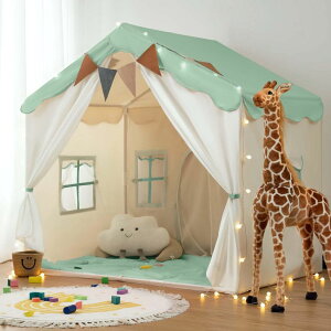 vCnEX ܂܂ q LbY BESREY Kids Play Tent - 2 in 1 with Padded Mat & Lights, Large Playhouse with 2 Doors & 4 Windows, Indoor & Outdoor, Christmas Toddler Play Tent, 51" x 35" x 51 ysAiz