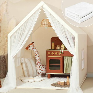 vCnEX ܂܂ q LbY Monobeach Kids Tent Beige Play Tent with Long Mesh Curtain Large Playhouse for Indoor Outdoor Play Cottage Castle Toy for Girls Boys House Gift (Beige Kids Play Tent with Mat) ysAiz