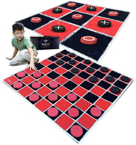 �Q�[�� �p�[�e�B �y���߂� Swooc Games? - 2-in-1 Vintage Giant Checkers & Tic Tac Toe Game W/Mat (4ft x 4ft) - 100% Machine-Washable Canvas - Giant Outdoor Games for Kids - Yard Game for Kids - Jumbo Lawn Set - Large Checkers �y���s�A���i�z