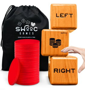 Q[ p[eB y߂ SWOOC Games? - Giant Right Center Left Dice Game (All Weather) with 24 Large Chips & Carry Bag - Jumbo Wooden Lawn Game - Big Backyard Games for Family - Indoor/Outdoor - Left Right Center Dice Set ysAiz