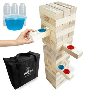 Q[ p[eB y߂ SWOOC Games - Giant Tower Party Game with Hidden Jello Shots - Includes Disposable Cups, Lids & Carrying Case - Stacks up to 5ft - Tipsy Topple Game for Adults - Giant Outdoor Games - Jumbo Bar Fun ysAiz