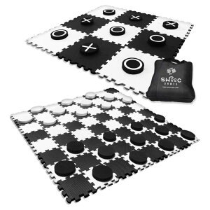 Q[ p[eB y߂ SWOOC Games - 2-in-1 Premium Giant Checkers & Tic Tac Toe Game (4ft x 4ft) - 100% High Density EVA Foam Mat & Pieces - Extra Large Checkers Set with Jumbo Checkerboard and Yard Size Tic Tac Toss ysAiz