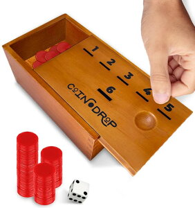 Q[ p[eB y߂ SWOOC Games - Coin Drop? | Simple + Strategic Dice Games for Families with Coins Included for 2-6 Players | Works W/Pennies Too | Get Rid of Coins to Win | Board Games for Kids | Penny Game Wood Box ysAiz