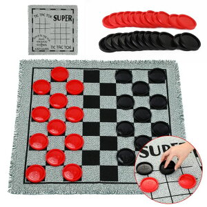 Q[ p[eB y߂ Giant Checkers Board Game Set,3 in 1 Tic Tac Toe Board Draughts Reversible Rug Game for Kids & Adults, Big Checker Floor Game Mat,Indoor Outdoor Yard Game for Family Camping Party ysAiz