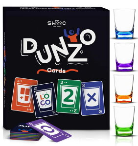 �Q�[�� �p�[�e�B �y���߂� DUNZO? - Hydrating Version of Classic Card Game with 4 Unbreakable Glasses - Draw Two, Skip, Reverse, Get Loco - Fun Party Game & Funny Gifts - Card Games �y���s�A���i�z