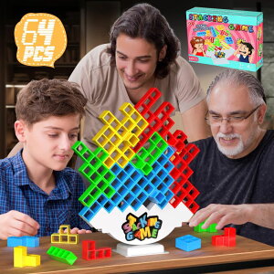 Q[ p[eB y߂ BBnote 64PCS Stack Attack Game for Adult & Kids, Tetra Board Tower Games for Family Travel Party, 2 Players Balance Stacking Toy, Team Toys Building Block ysAiz