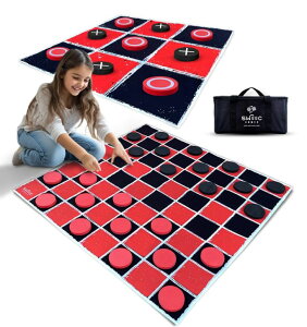 Q[ p[eB y߂ Swooc Games? - 2-in-1 Vintage Giant Checkers & Tic Tac Toe Game W/Mat (3ft x 3ft) - 100% Machine-Washable Canvas - Giant Outdoor Games for Kids - Yard Game for Kids - Jumbo Lawn Set - Large Checkers ysAiz
