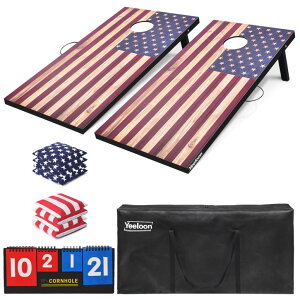 Q[ p[eB y߂ Cornhole Set, Regulation Size Cornhole Boards with 8 Bean Bags and Carrying Case, 4 ft x 2 ft Corn Hole Outdoor Game Toss Board for Adults Outside Activities ysAiz