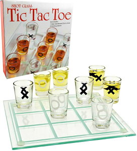 Q[ p[eB y߂ Matty's Toy Stop Tic-Tac-Toe, Three in A Row Shot Glass Drinking Game with 9 Shot Glasses and Glass Game Board (10" x 10") ysAiz