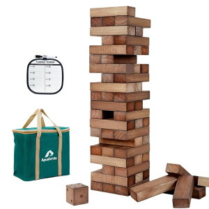 Q[ p[eB y߂ ApudArmis 54 PCS Tumble Timber Set Stack to 3FT, Pine Wooden Tumble Tower Game with Dice and Scoreboard Set - Classic Block Stacking Board Game for Teens Children Teenagers (Brown) ysAiz