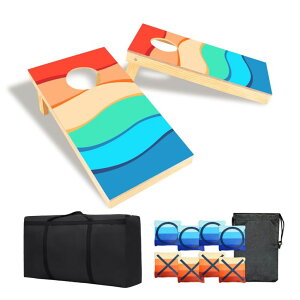 Q[ p[eB y߂ FESHIR Portable 2 ft x 1 ft Cornhole Game Set with 8 Bean Bags and 1Carry Bag Excellent for Indoor & Outdoor Play ? Fun Filled Cornhole Sets (Solid Wood CH-Kids) ysAiz