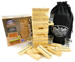 Q[ p[eB y߂ M?tty's Toy Stop Deluxe 60pc XL Wood Drunken Tower The Grab A Piece Drinking Game with Shot Glasses & Storage Bag ysAiz