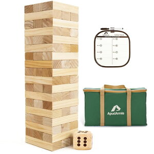 Q[ p[eB y߂ ApudArmis Giant Tumble Tower (Stack from 2Ft to Over 4.2Ft), 54 PCS Pine Wooden Stacking Timber Game with 1 Dice Set - Classic Block Giant Outdoor Game for Teens Adults Family ysAiz