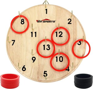Q[ p[eB y߂ Win SPORTS Ring Toss Game,Indoor Outdoor for Kids Adults Family,Fun Tailgate or Hangs on Wall,Exciting Gift Idea, Safe & Durable Design,Includes 13 Metal Hooks and 14 Rubber Rings ysAiz