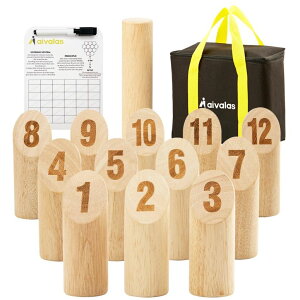 Q[ p[eB y߂ Aivalas Wooden Tossing Game Set, 12PCS Numbered Block Toss Games with Scoreboard & Carrying Case, Outdoor Lawn Backyard Beach Game, Gift for Family Toss Party Group ysAiz