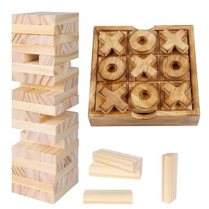 Q[ p[eB y߂ Glintoper Tic Tac Toe & Tumble Tower Blocks Game Set, Classic Wood Stacking & XOXO Strategy Board Game for Travel, Kids Family, Living Room Rustic Coffee Table Decor ysAiz