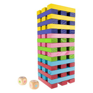 Q[ p[eB y߂ Hey! Play! Nontraditional Giant Wooden Blocks Tower Stacking Game with Dice, Outdoor Yard Game, for Adults, Kids, Boys and Girls (Rainbow Color) ysAiz