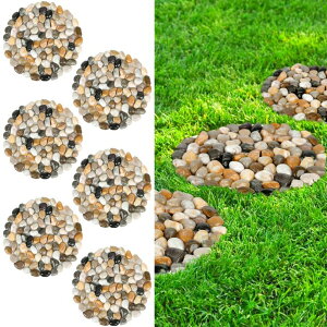 ~ ѐ 뉀 m  River Rock Stepping Stones Outdoor for Garden Walkway, 10 inch Diameter 6 Pcs Round Shape Paver Step Stones Polished Pebble River Stone Mat for Yard Lawn Patio Pathway Walk Way - Multi-Color ysAiz