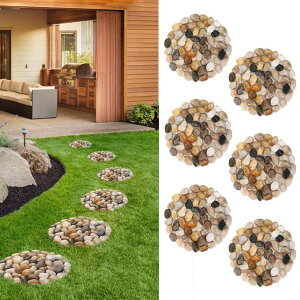 ~ ѐ 뉀 m  Natural Pebble Stepping Stones for Garden & Outdoor Walkways - 9 Inch Round Therapeutic Massage Stones, 6pcs Non-Slip Acupressure Floor Mats, Polished River Rock Decorative Stone Path ysAiz