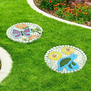 ~ ѐ 뉀 m  Garden Stepping Stones Set of 2 Butterfly Outdoor Garden Decor 10 inch Round Decorative Stones Pavers for Garden Walkway Landscaping, Hummingbird Gifts (N6-YYD334) ysAiz