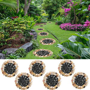 ~ ѐ 뉀 m  Slip-Resistant Garden Stepping Stones Outdoor for Yard - 6-Pack with Natural Massage River Stones, Non-Slip Durable Stone Path Mats for Patio, Lawn, Walkway (10x10in) ysAiz