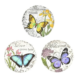 ~ ѐ 뉀 m  Sungmor 3PC Pretty Garden Stepping Stones, 9.8" Large Concrete Decorative Stones with Beautiful Pattern, Unique Outdoor Lawn Accents, Yard Walkway Flower Bed Wall Shelf Welcome Friends Decorations ysAiz