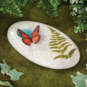 ~ ѐ 뉀 m  Bits and Pieces - Butterfly Puddler Garden Stone - Lawn Decoration Puddle Painted Water Holder ysAiz
