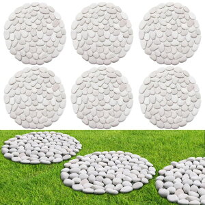 ~ ѐ 뉀 m  Ausluru 10in River Rock Stepping Stones Set - 6 Pack | Polished Pebble | Long-Lasting PVC Mesh Backing | Perfect for Garden Paths and Lawns Outdoor Landscaping Decoration | White Circle ysAiz