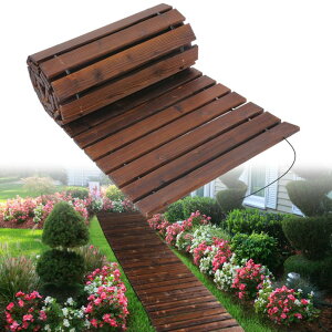 ~ ѐ 뉀 m  8.2 Ft Wooden Garden Pathway - Weather Resistant Carbonized Pine Roll Out Decorative Walkway, Boardwalk Pathway Pavers for Outside Stepping Stones Outdoor Flooring Patio Beach Pool Backyard ysAiz