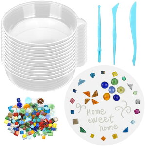 ~ ѐ 뉀 m  LOYIM 24 Pcs Stepping Stone Kit Includes Concrete Mold, Mosaic Tiles and Carving Tools, DIY Craft Handmade Stepping Stone Kit for Kids, Family, Garden Outdoor Decor, No Concrete Mix(Round,8.3 Inch) ysAiz