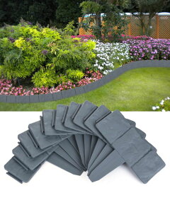 ~ ѐ 뉀 m  Landscape Edging Border No-Dig for Garden: 9 Inch Tall Flower Bed Border No Dig - 16FT Length Plastic Stone-Like Textured Garden Border for Lawn ysAiz