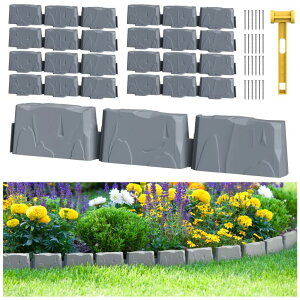 ~ ѐ 뉀 m  8Pcs Landscape Edging with 24 Pieces 8-Inch Spikes | for Flower Beds, Tree Rings, Pathways | Garden Edging Border Stone 12ft Long, 3-Inch Tall,Faux Stone Edging for Landscaping (12FT) ysAiz