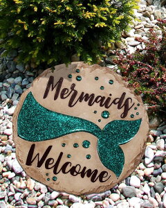 ~ ѐ 뉀 m  Spoontiques - Garden D?cor -Mermaids Welcome Stepping Stone - Decorative Stone for Garden ysAiz